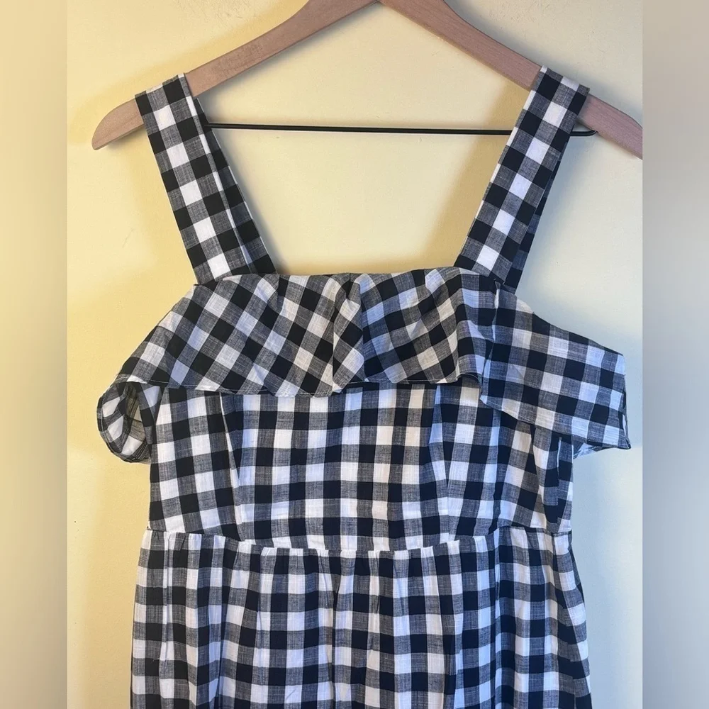 J. Crew Black and White Gingham Ruffle Midi Dress Size 4
